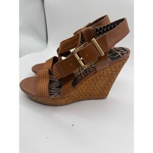 Jessica Simpson Wedge Sandals Ankle Strap Woven Heel Brown 9.5